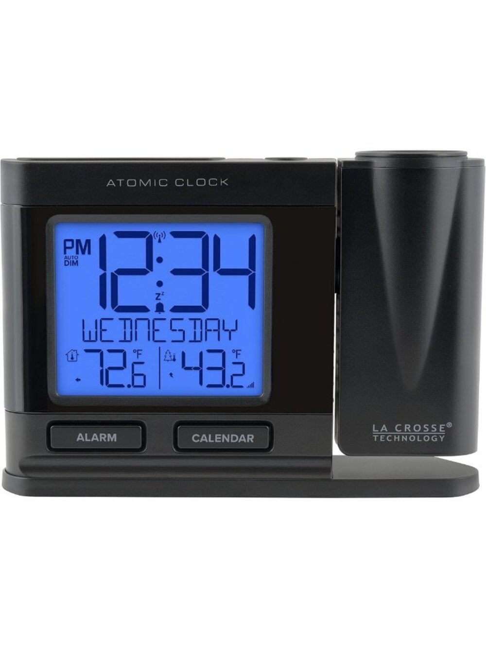 Atomic Projection Alarm Clock with Temperature Display - Black Modern Design